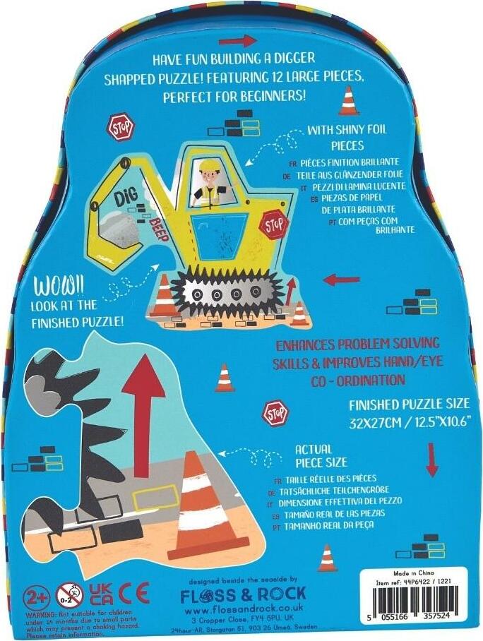 Digger 12pc Shaped Jigsaw Puzzle with Shaped Box