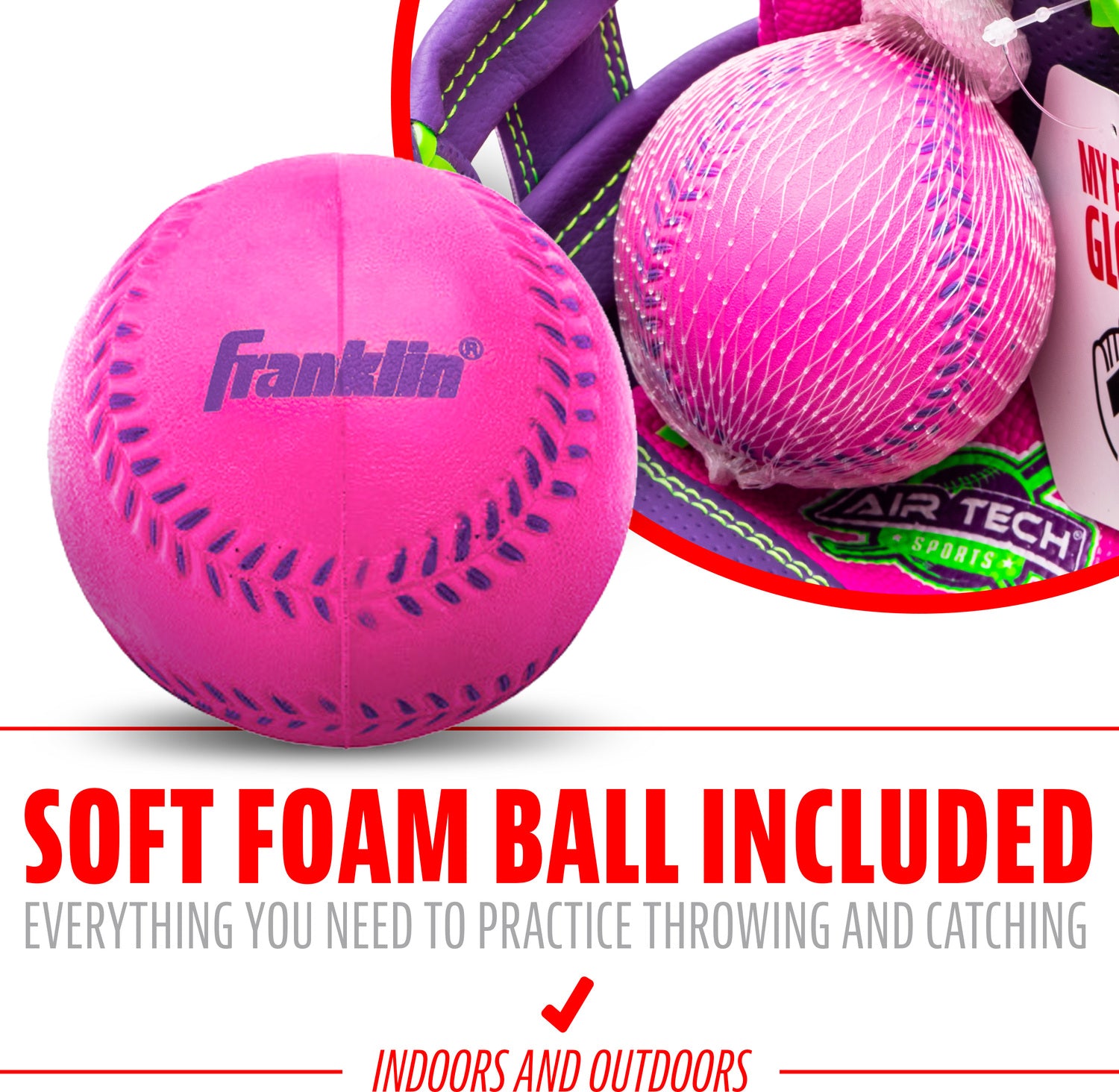8.5 Pink/Purple Airtech Baseball Glove with Ball