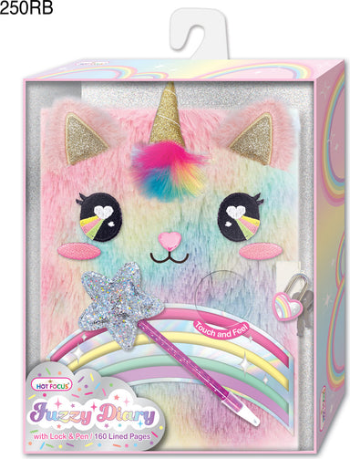 Fuzzy Diary With Lock & Keys, Rainbow