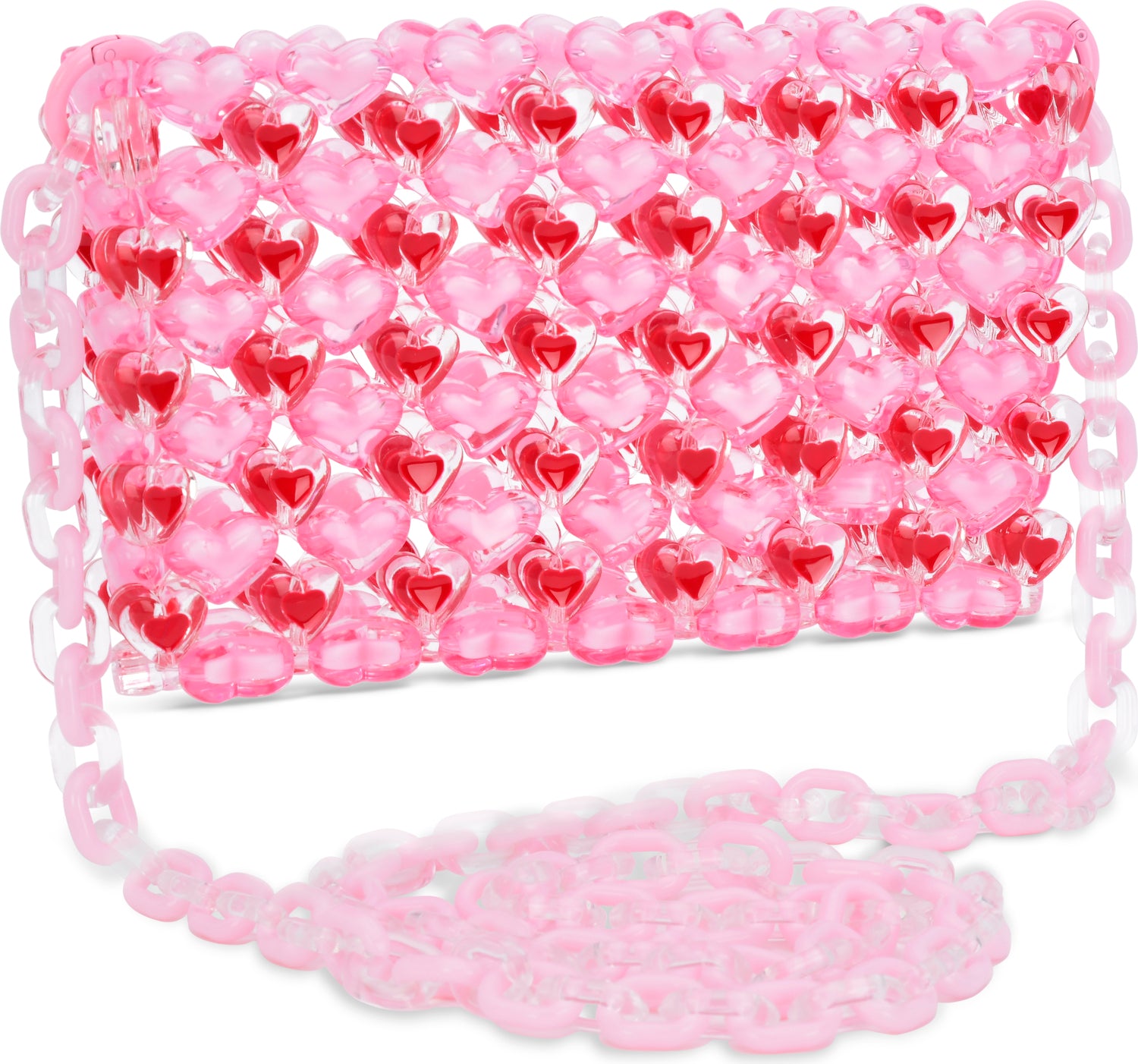 Pink Hearts Beaded Crossbody Bag