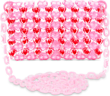 Pink Hearts Beaded Crossbody Bag