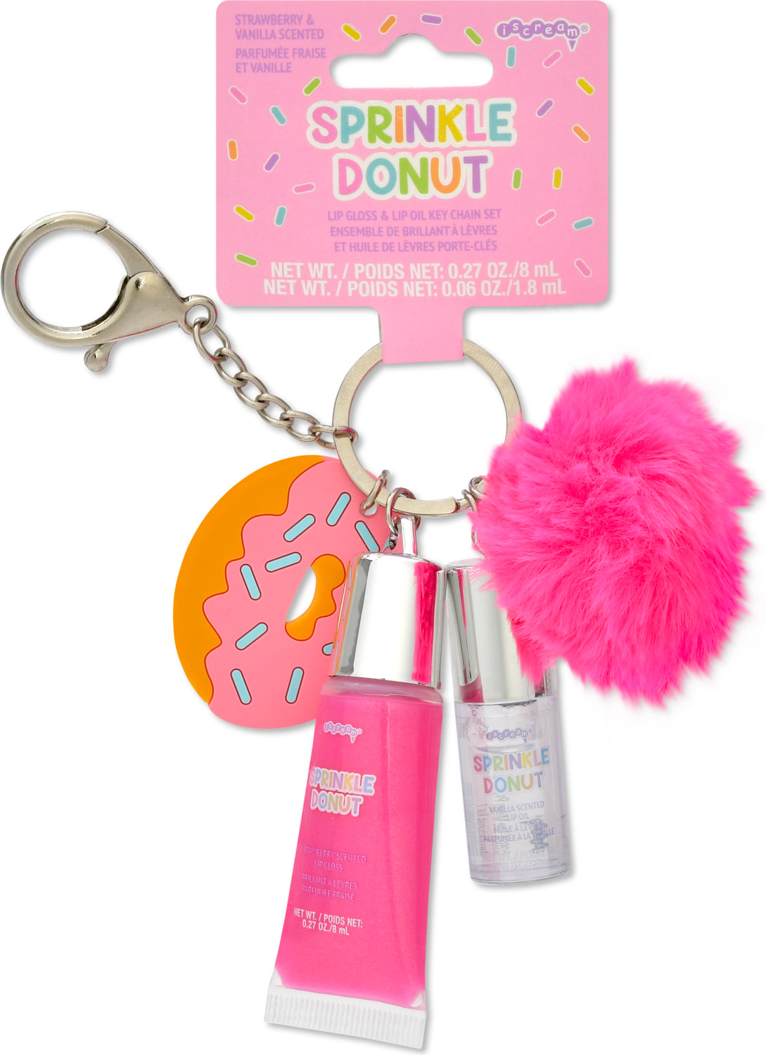 Donut Lip Gloss And Lip Oil Key Chain Set