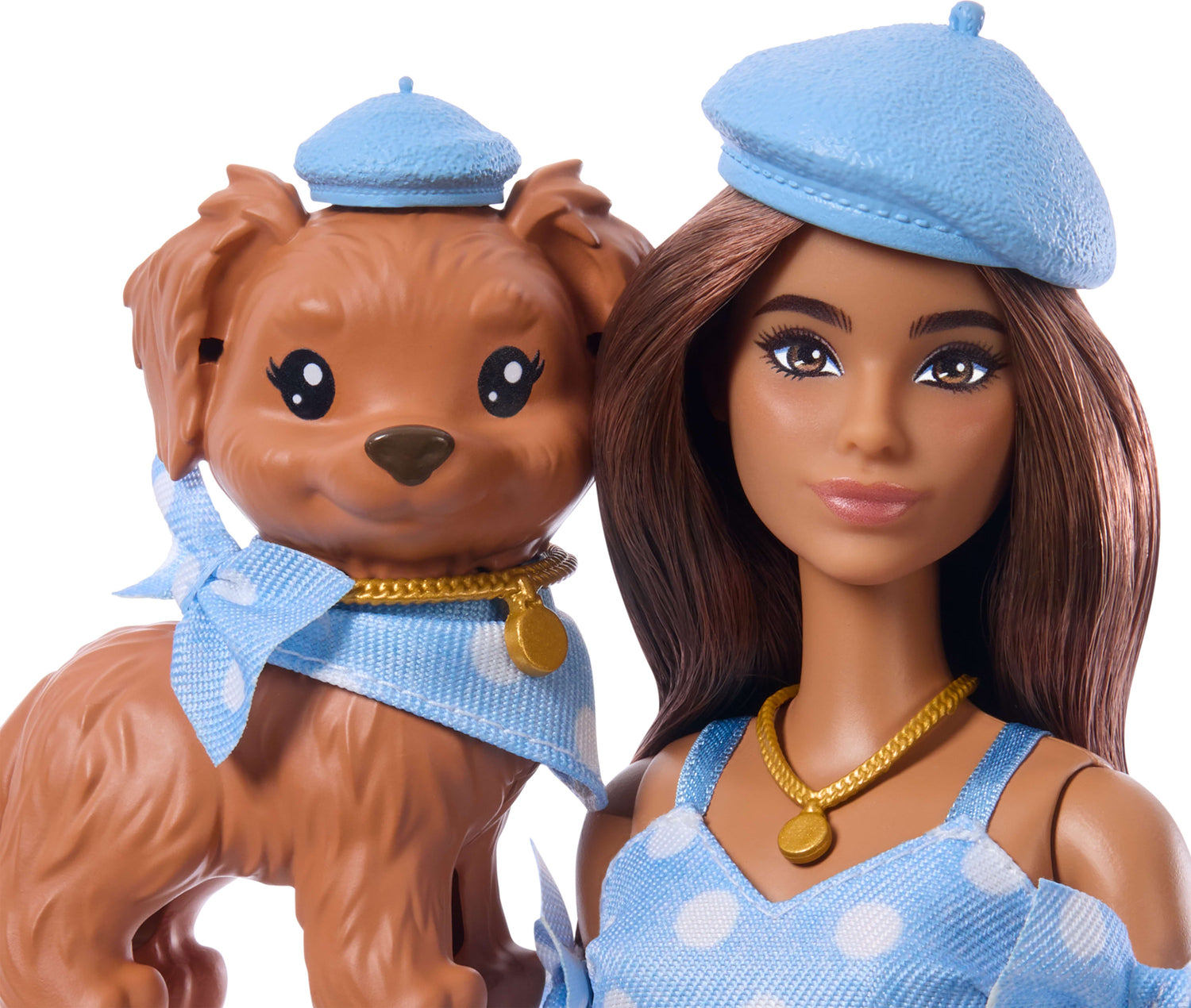 Barbie Twinning Looks Fashion Doll with Pet Dog, Matching Blue Clothes & Accessories, Brunette