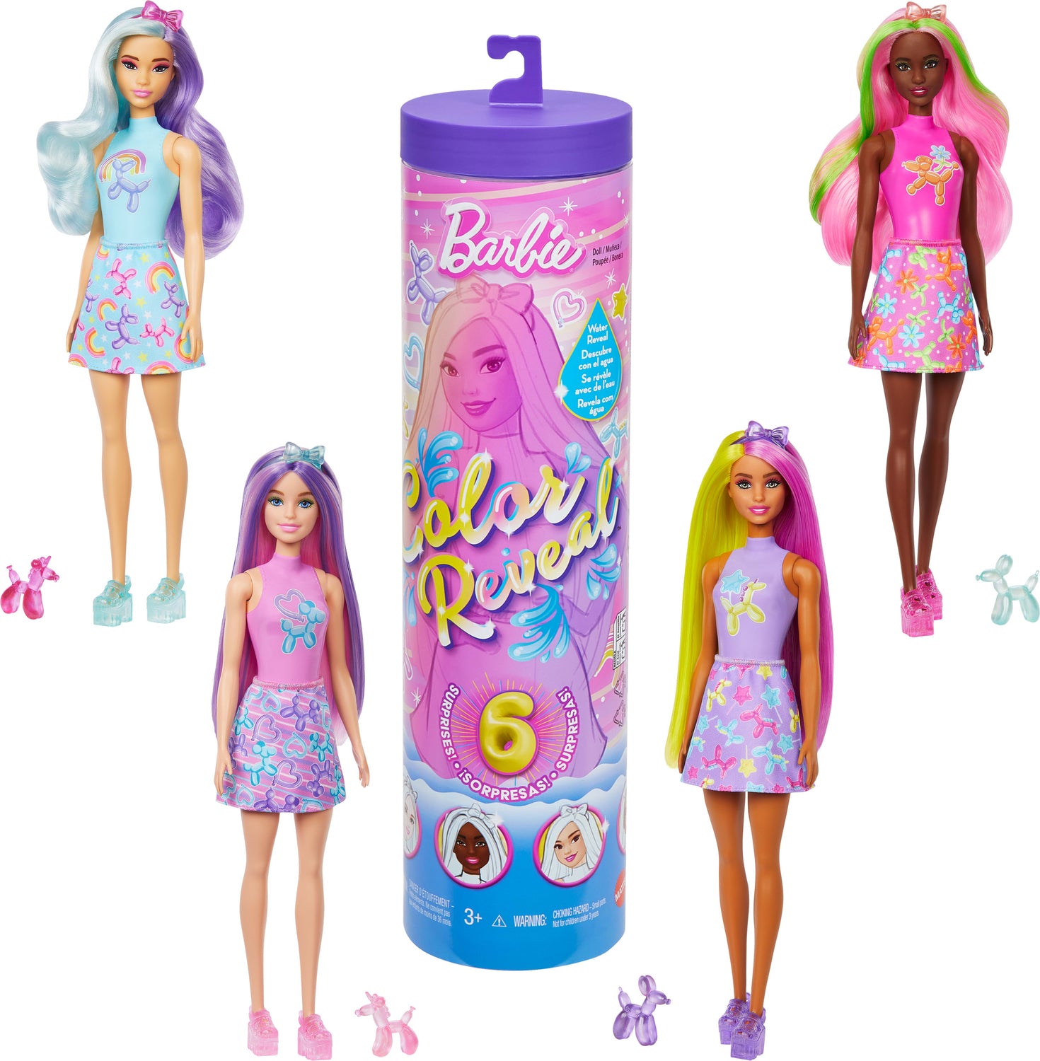 Barbie Color Reveal Balloon Animals Series Doll & Accessories with 6 Surprises (Styles May Vary)