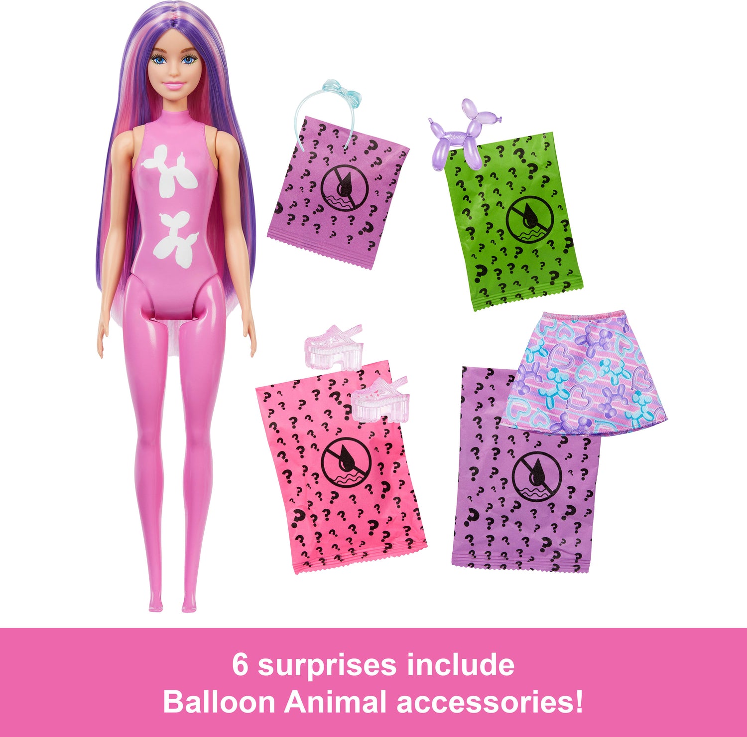 Barbie Color Reveal Balloon Animals Series Doll & Accessories with 6 Surprises (Styles May Vary)