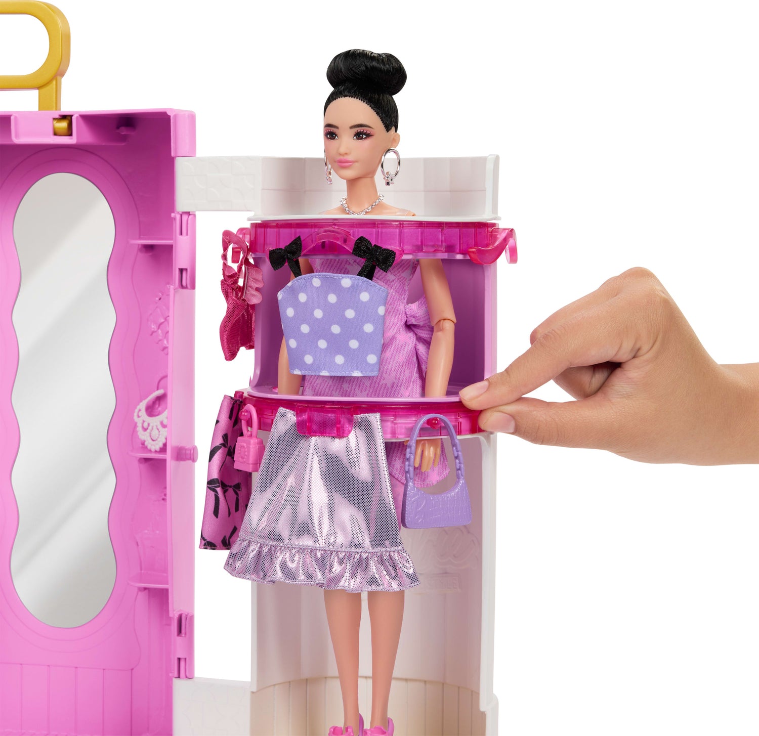Barbie Closet with Spin & Style Feature, Vanity, Ottoman, 4 Fashions, 20+ Pieces, Portable Storage
