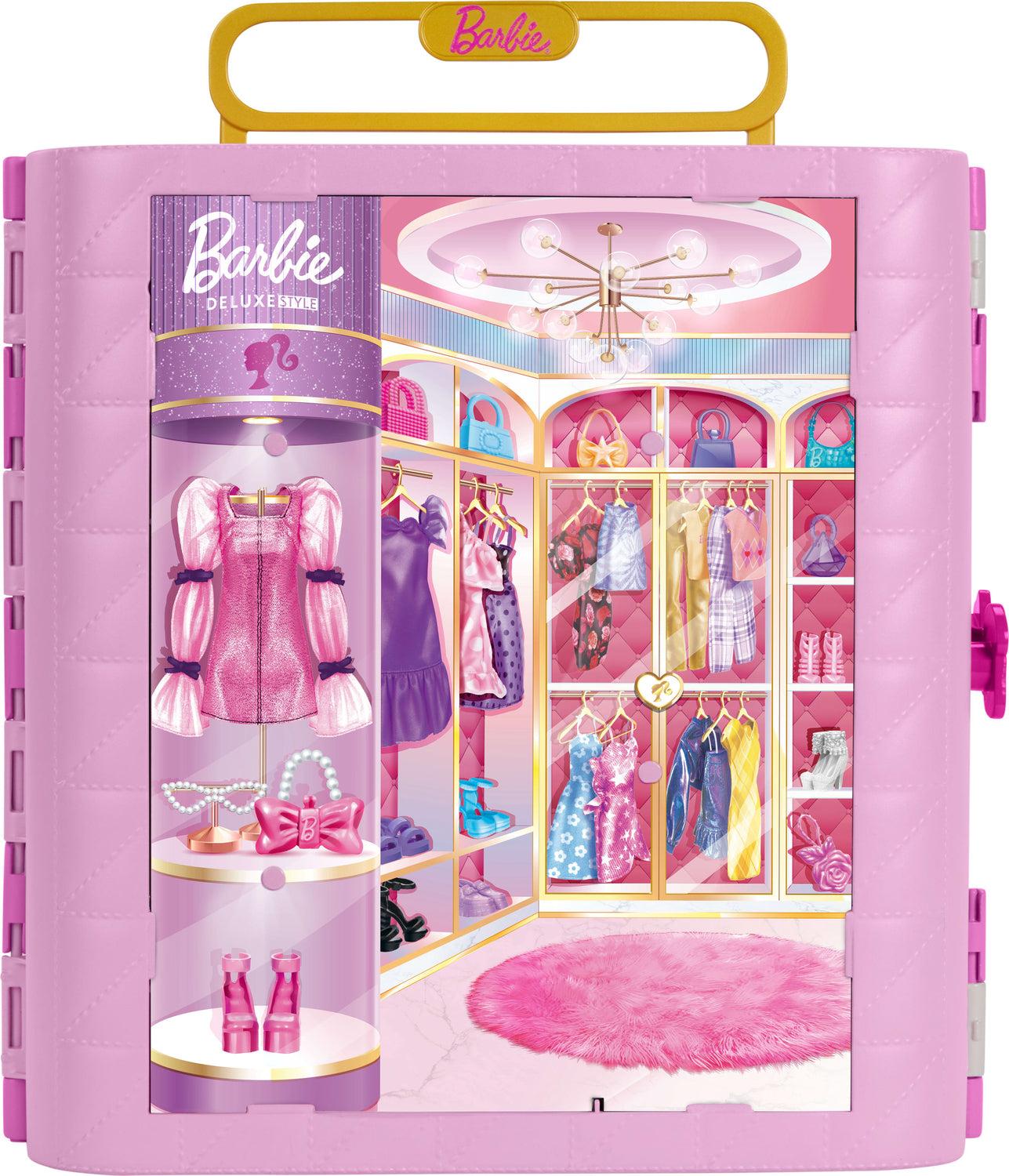 Barbie Closet with Spin & Style Feature, Vanity, Ottoman, 4 Fashions, 20+ Pieces, Portable Storage