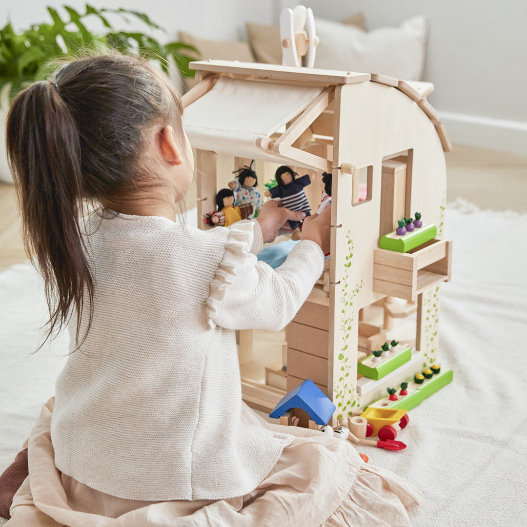 Green Dollhouse With Furniture