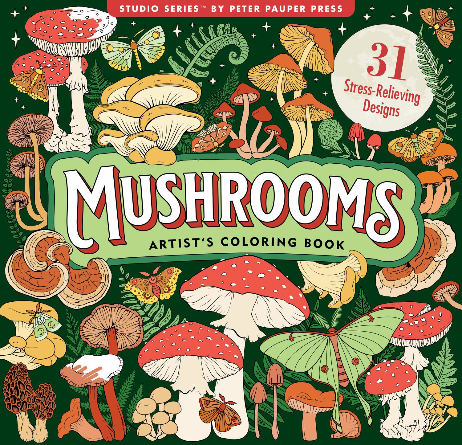 Mushrooms Adult Coloring Book (31 one-sided designs on thick paper)