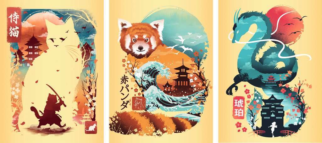 Cat Warrior, Red Panda & Dragon 3x100pc Mini Puzzles