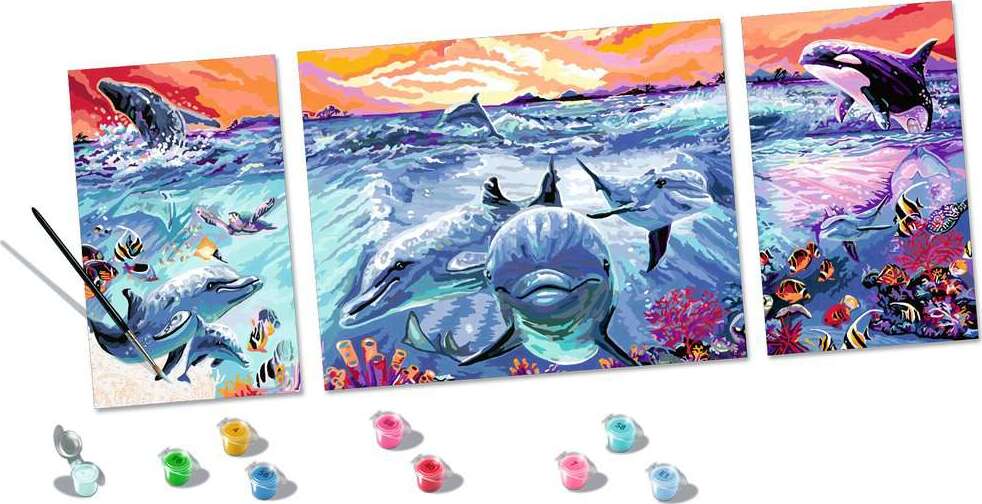 CreArt - Dolphins at Sunset - Paint by numbers for kids 14 years up