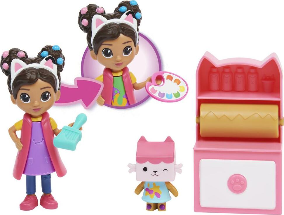 Gabby's Dollhouse, Art Studio Set with 2 Toy Figures, 2 Accessories, Delivery and Furniture Piece
