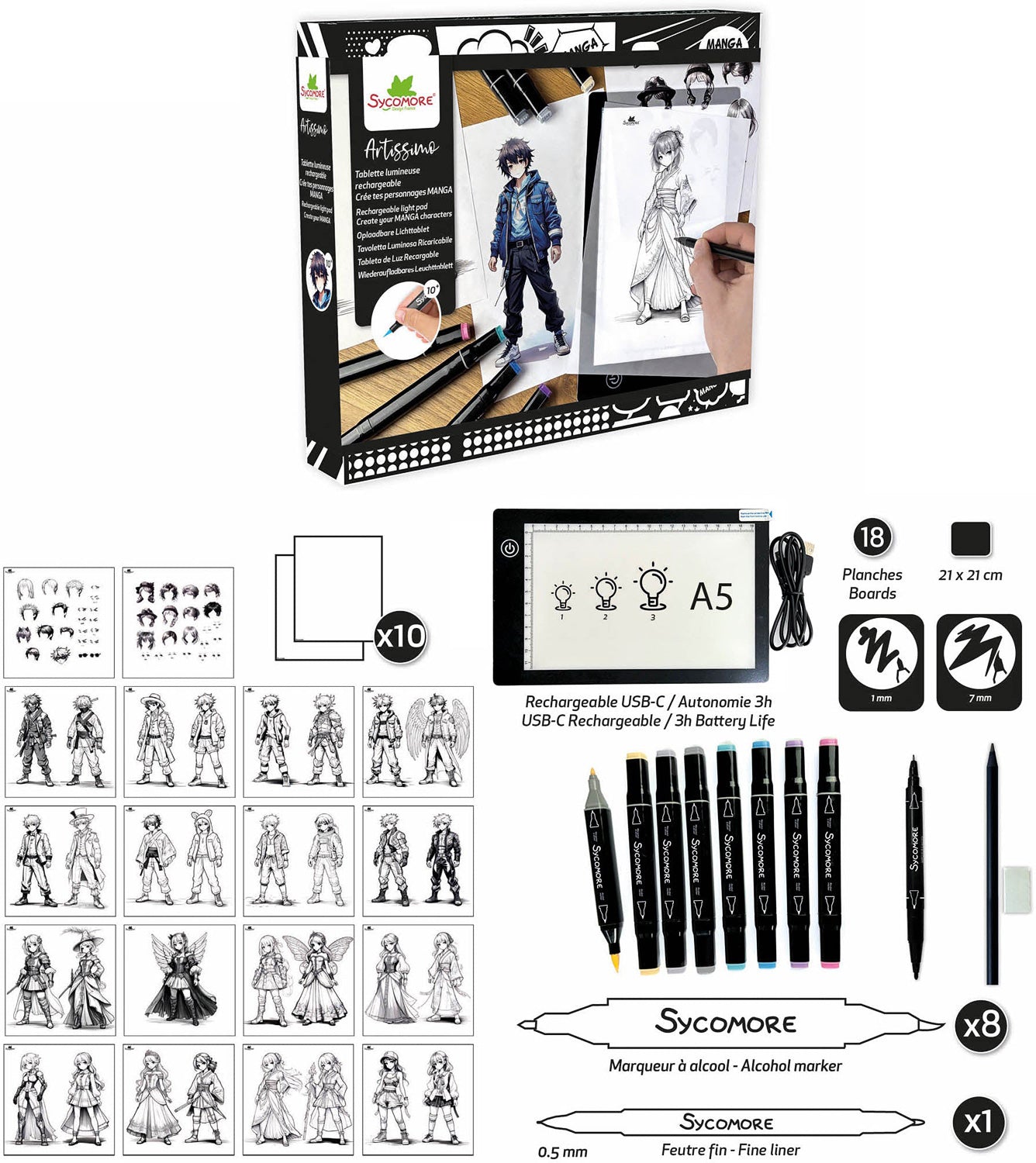 Sycomore Artissimo Create Your Manga Characters Rechargeable Light Pad