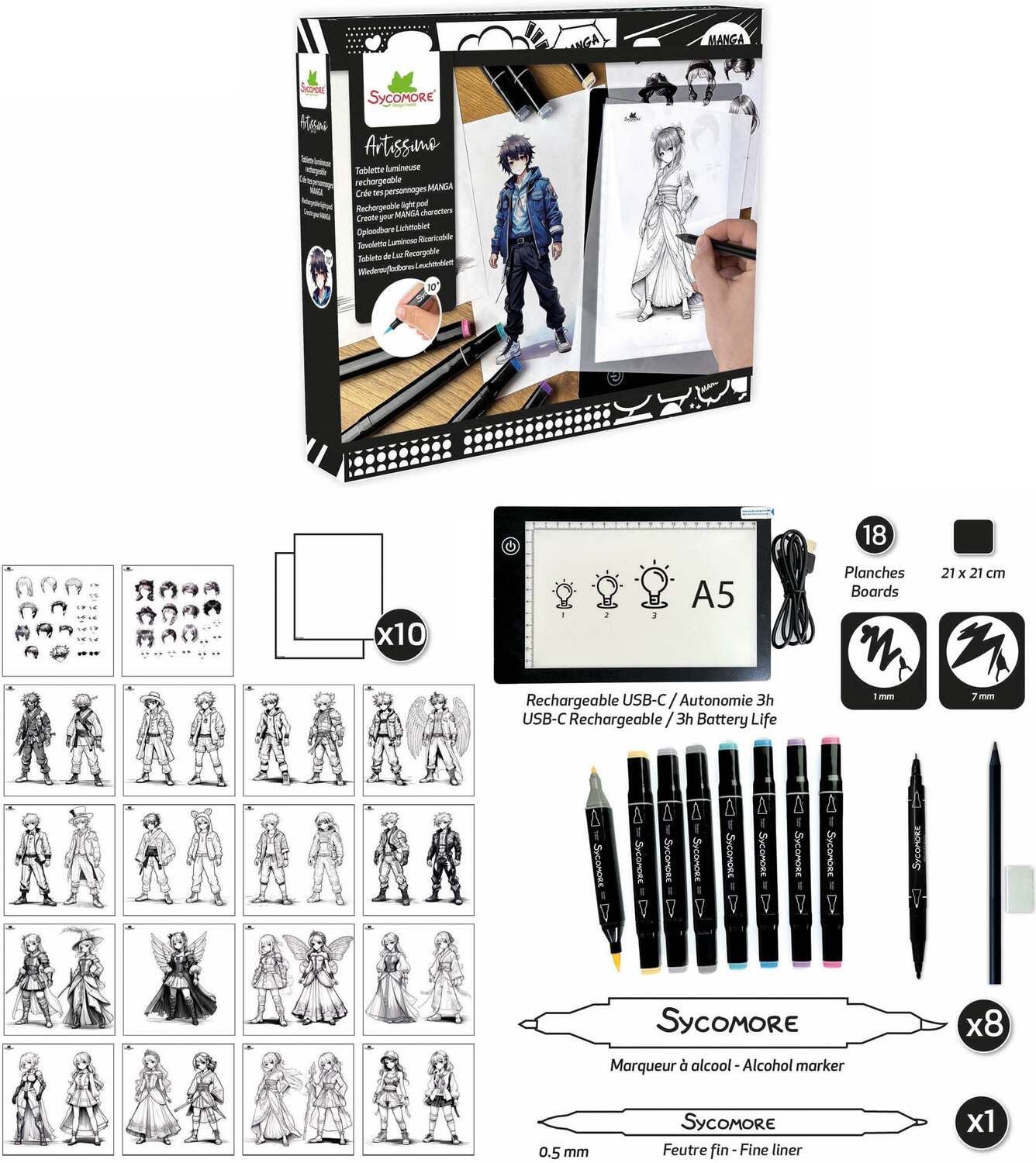 Sycomore Artissimo Create Your Manga Characters Rechargeable Light Pad