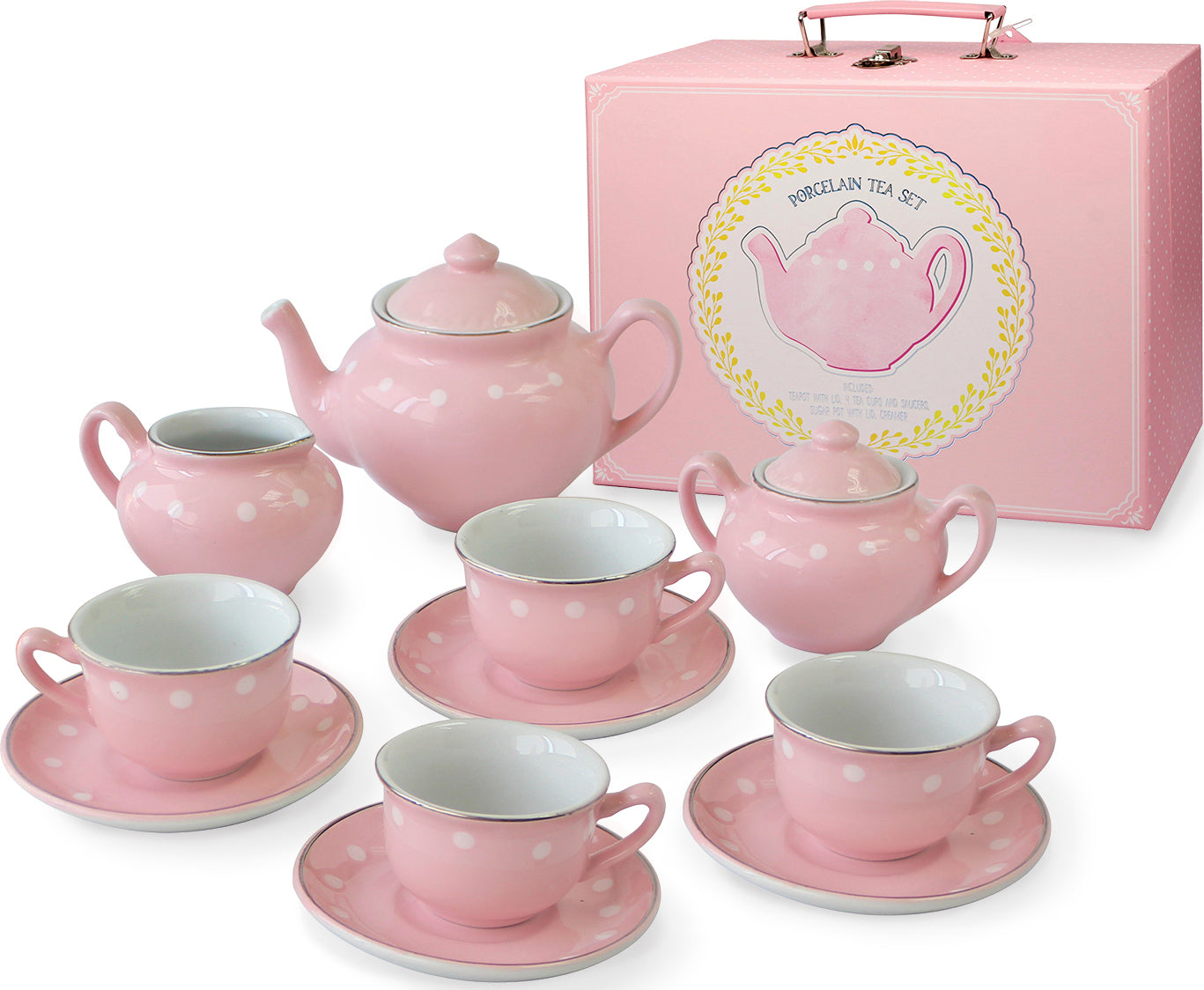 Porcelain Tea Set In Pink With Silver Edge Heirloom Gift