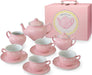 Porcelain Tea Set In Pink With Silver Edge Heirloom Gift