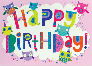 Happy Birthday Owls Glitter Card