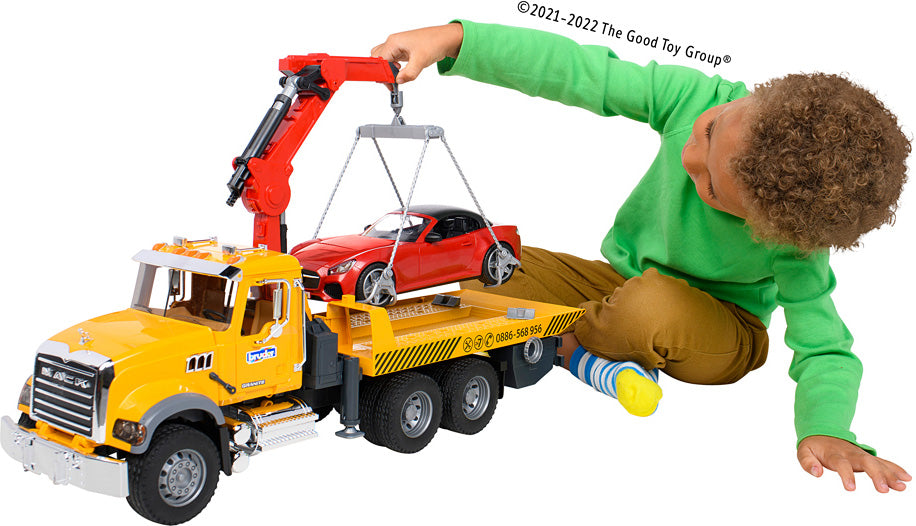 Bruder MACK Granite Tow Truck with Bruder Roadster — The Learning Tree