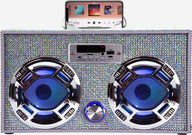 Bluetooth FM Radio W LED Speakers Iridescent Bling Boombox
