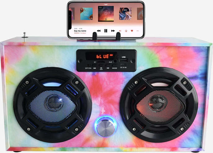 Bluetooth FM Radio W LED Speakers TYE DYE Boombox