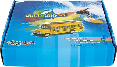5" Die-cast Pull Back School Bus With Surfboard