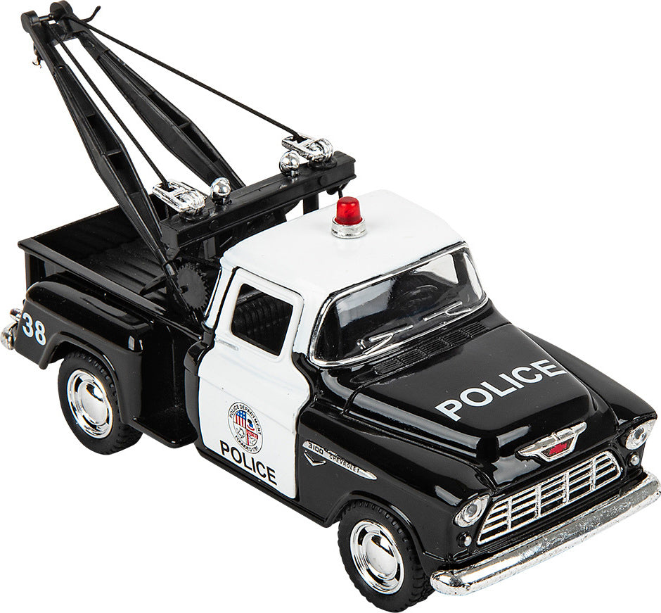 5" Diecast Pull Back 1955 Chevy Stepside Police Tow Truck